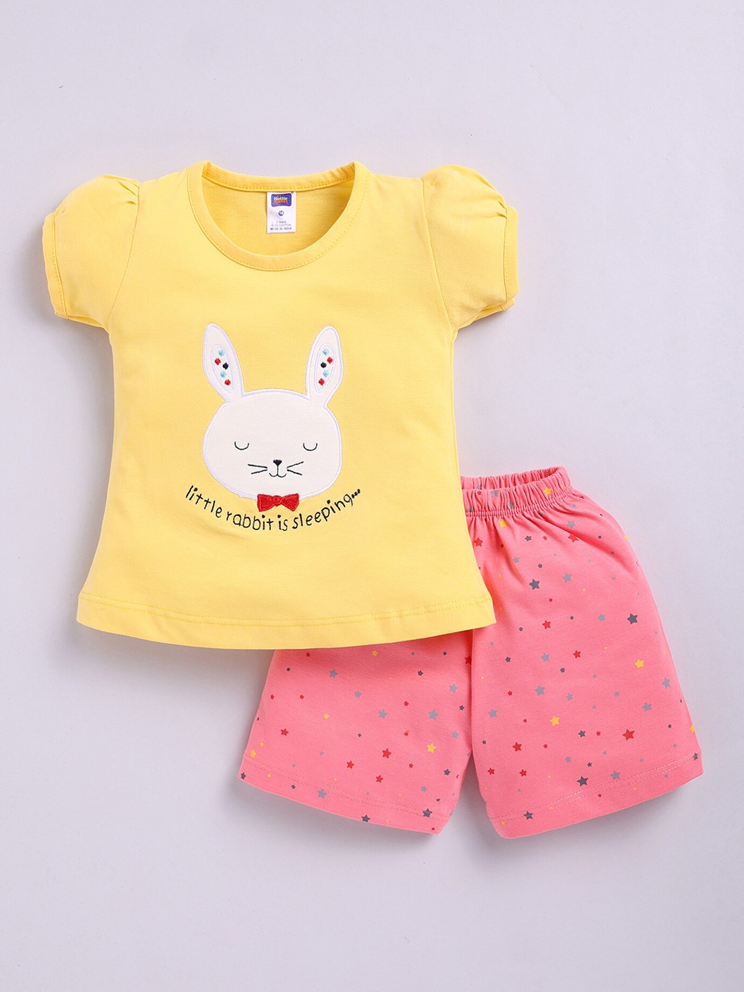 

Nottie Planet Girls Printed Pure Cotton T-shirt With Shorts, Mustard