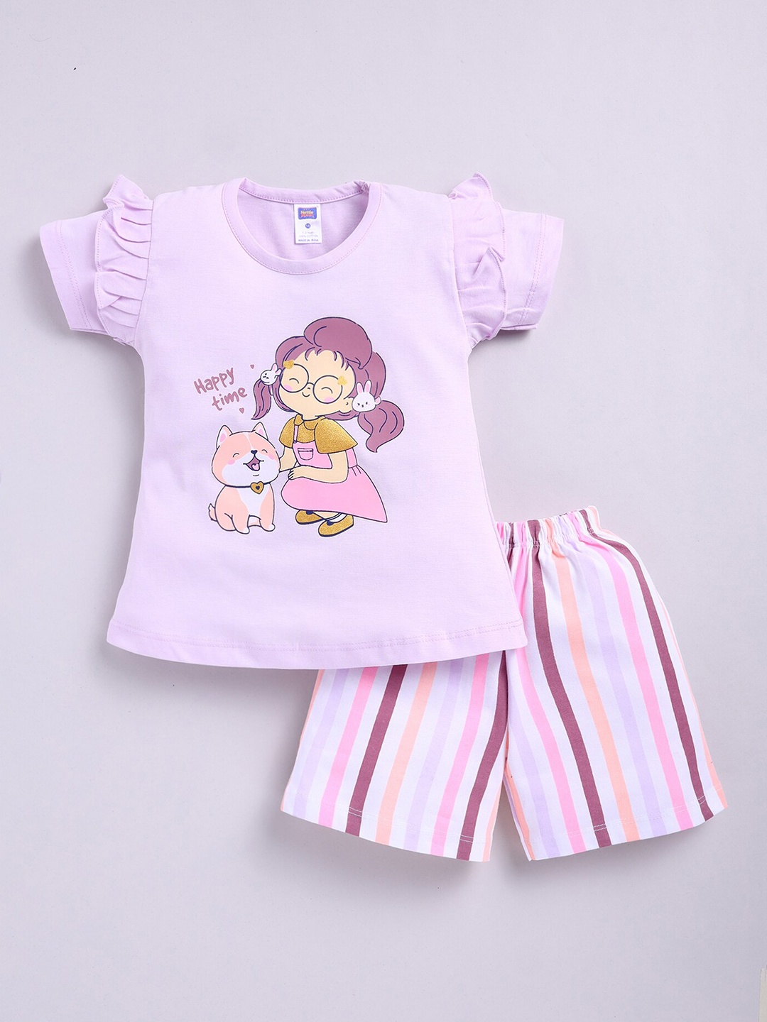 

Nottie Planet Girls Printed Pure Cotton T-shirt With Shorts, Lavender