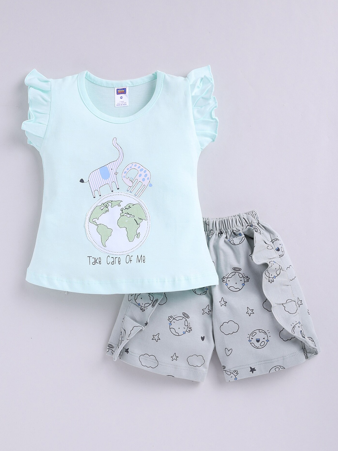 

Nottie Planet Girls Printed Pure Cotton T-shirt With Shorts, Green