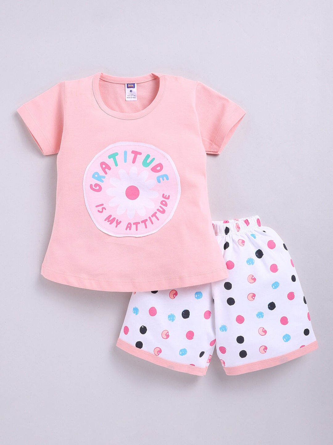 

Nottie Planet Girls Printed Pure Cotton T-shirt With Shorts, Peach