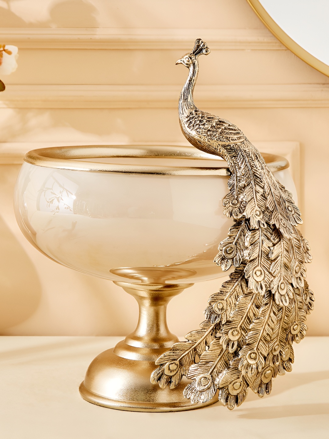 

Home Centre Yellow Eternity Vivere Glass Peacock Decorative Bowls, Gold