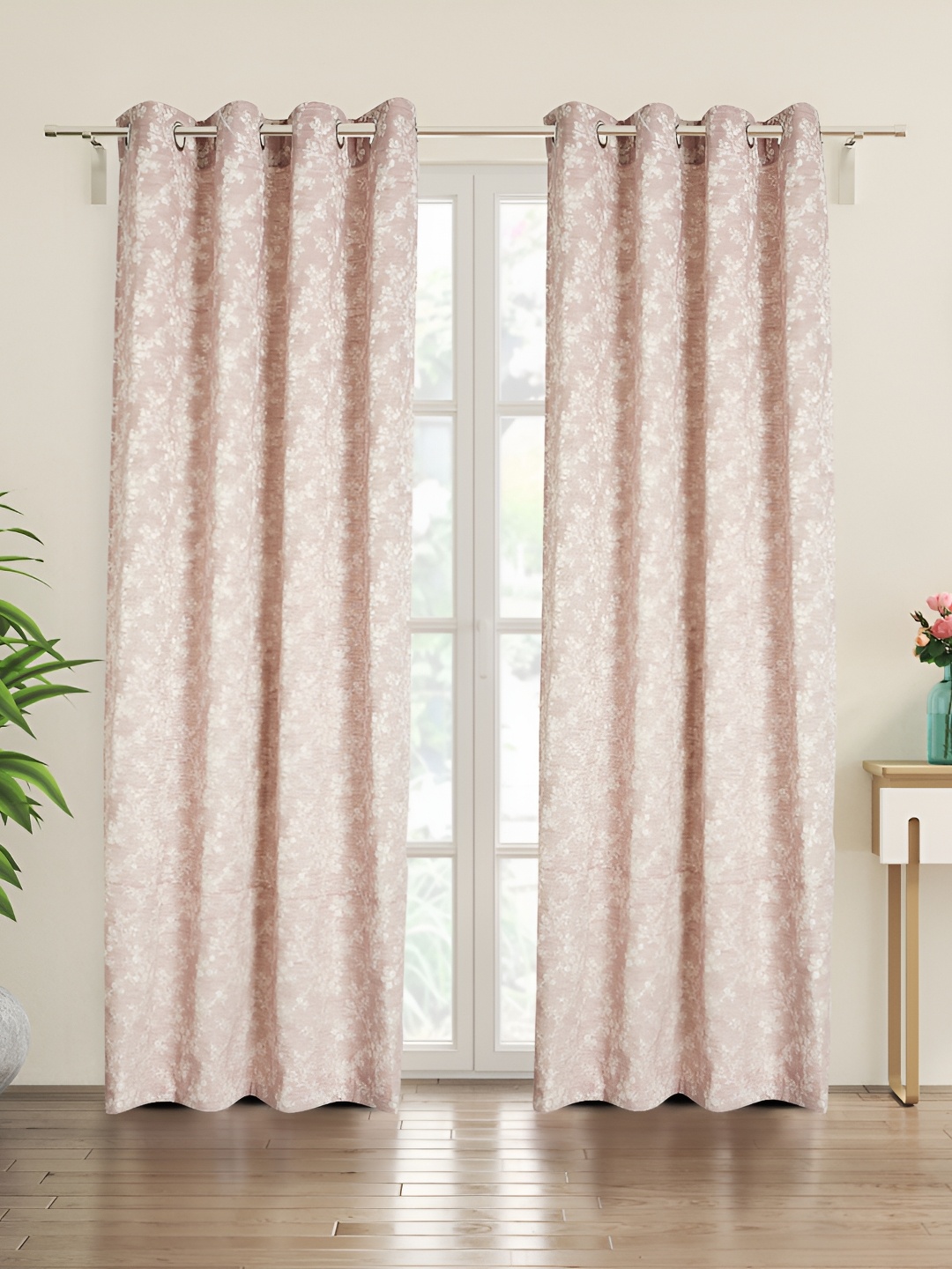 

Home Centre Pink & White 2 Pieces Floral Room Darkening Door Curtain