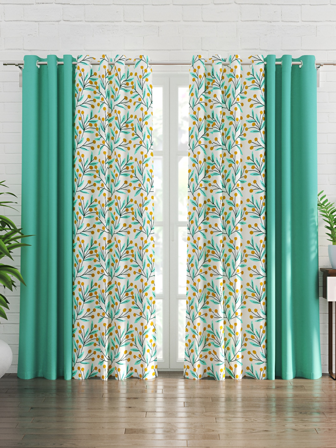 

Home Centre Teal & White 4 Pieces Floral Sheer Door Curtain