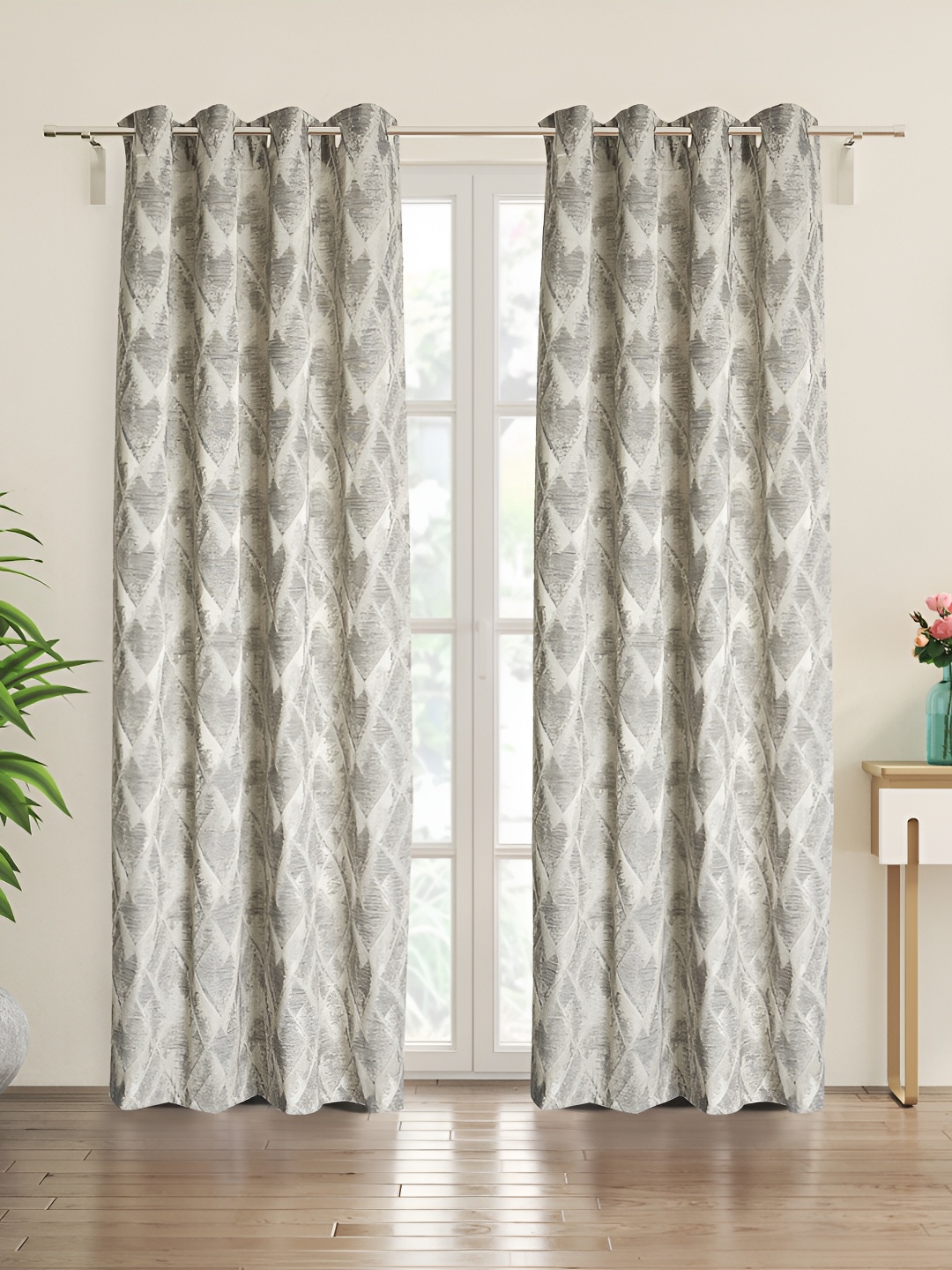 

Home Centre Grey & White 2 Pieces Door Curtain