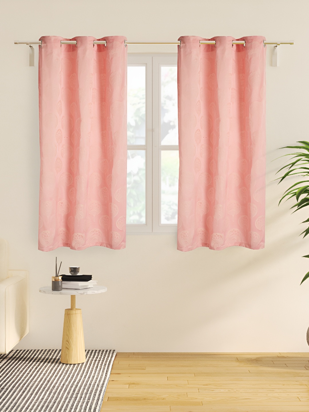 

Home Centre Peach & Off White 2 Pieces Ethnic Motifs Window Curtain