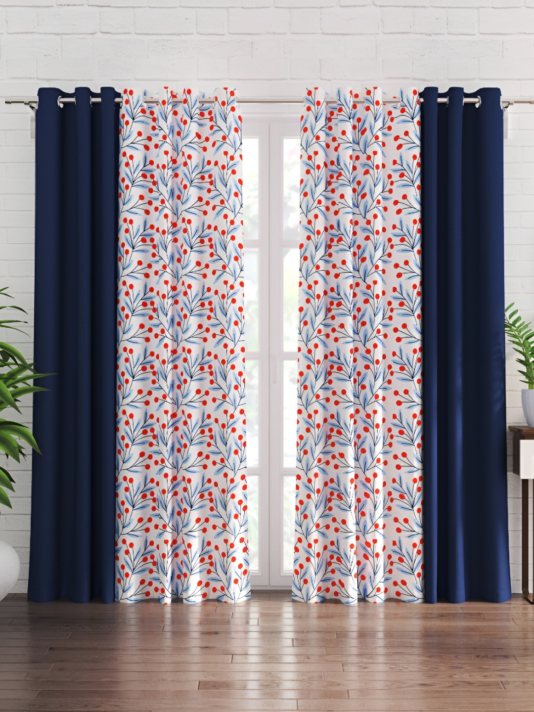 

Home Centre Blue & White 4 Pieces Floral Sheer Door Curtain