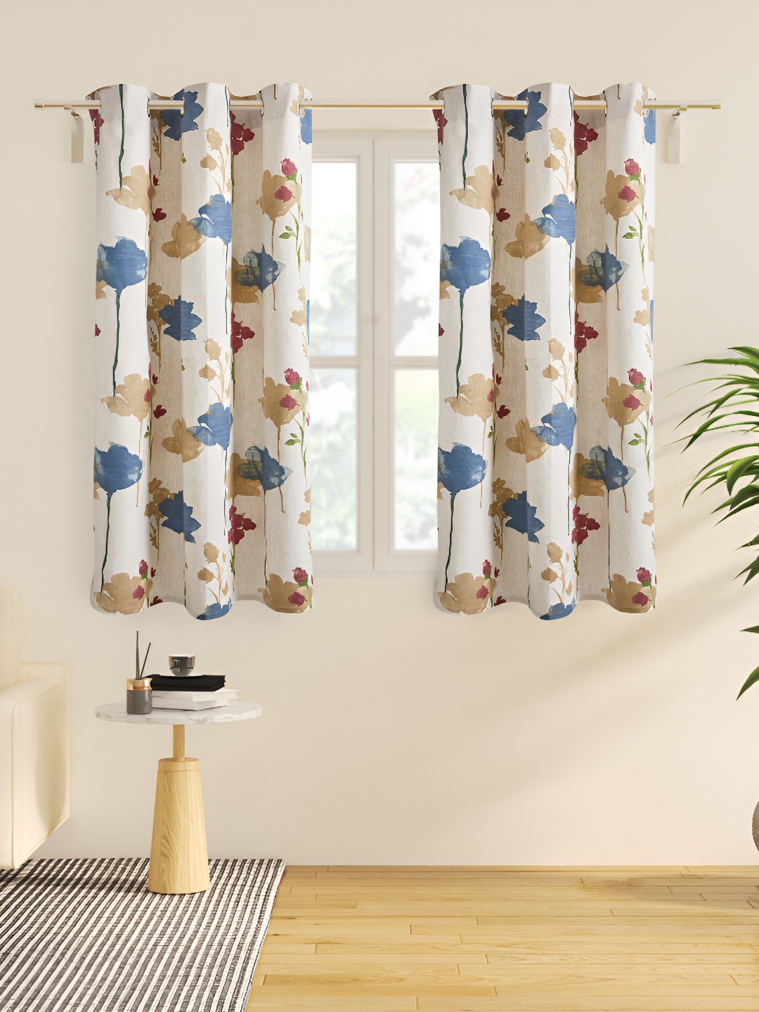 

Home Centre Beige & Blue Floral Window Curtain