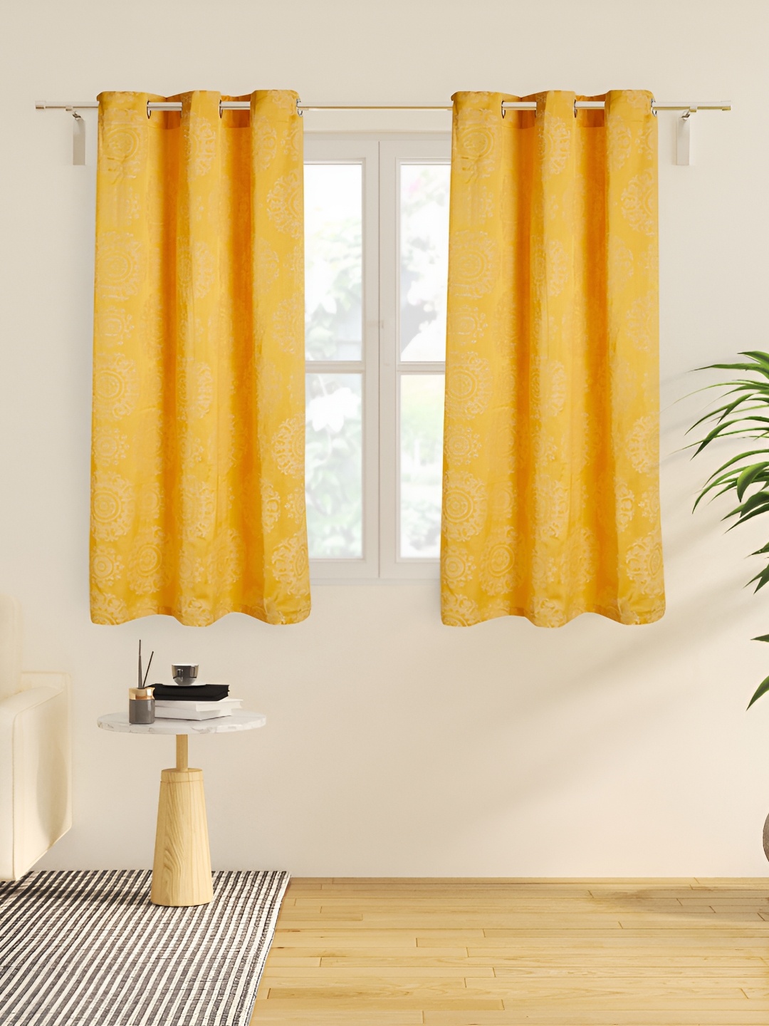 

Home Centre Yellow & Off White 2 Pieces Ethnic Motifs Window Curtain