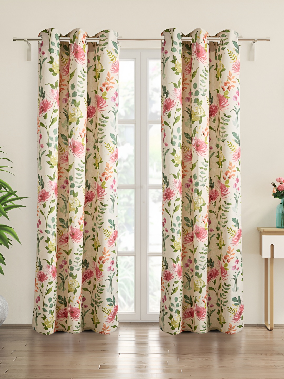 

Home Centre Beige & Pink Floral Door Curtain