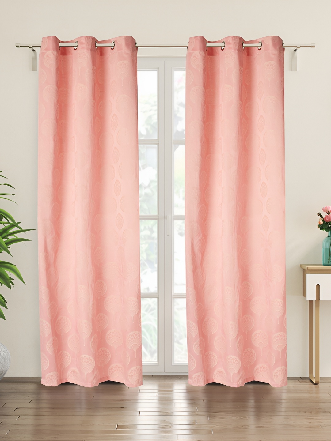 

Home Centre Peach & Off White 2 Pieces Ethnic Motifs Door Curtain