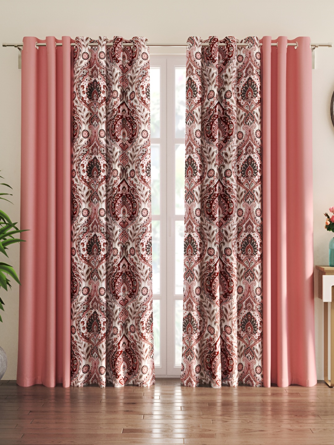

Home Centre Peach & White 4 Pieces Ethnic Motifs Sheer Door Curtain