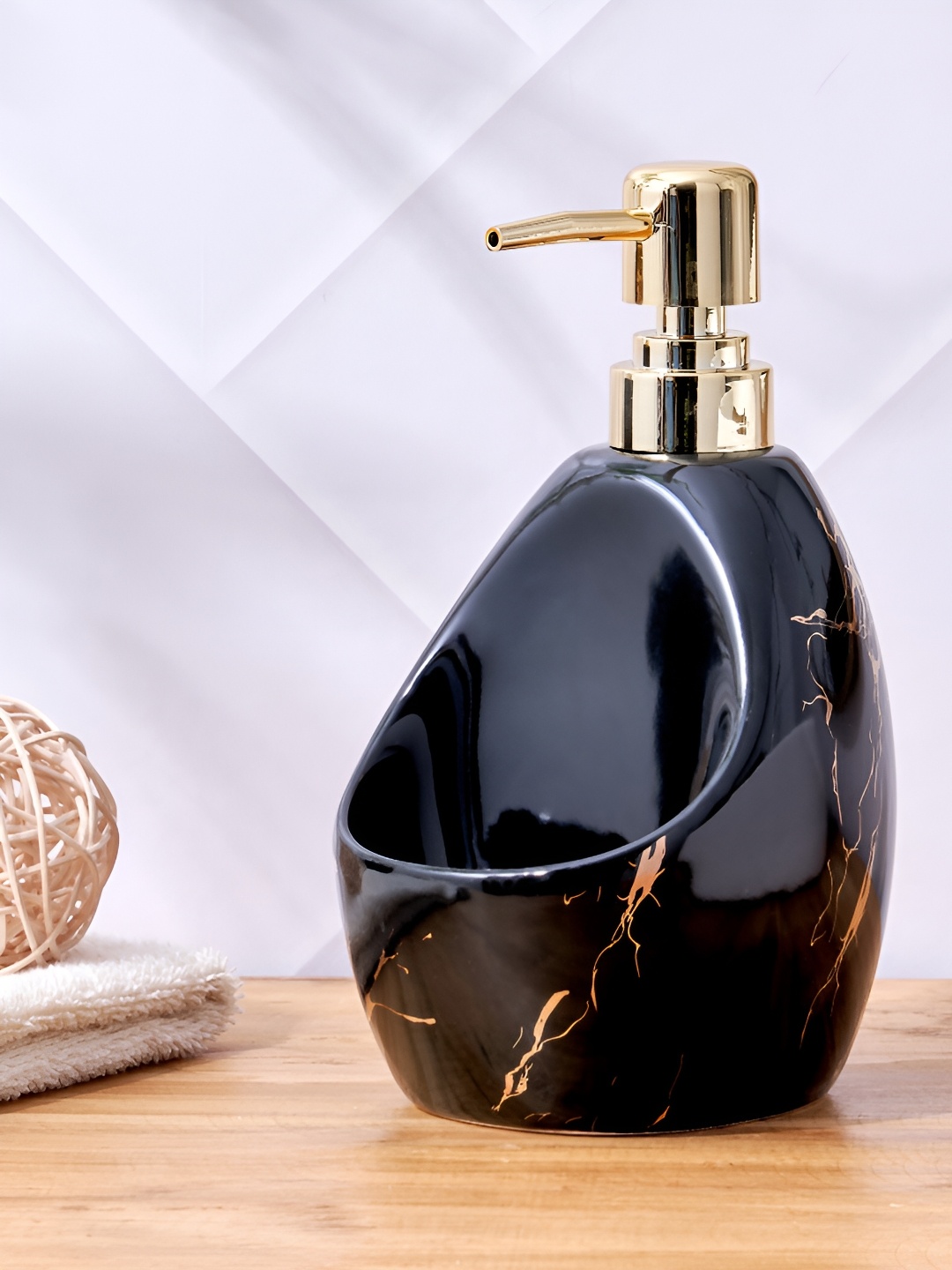 

Home Centre Black & Gold-Toned Abstract Ceramic Soap Dispenser
