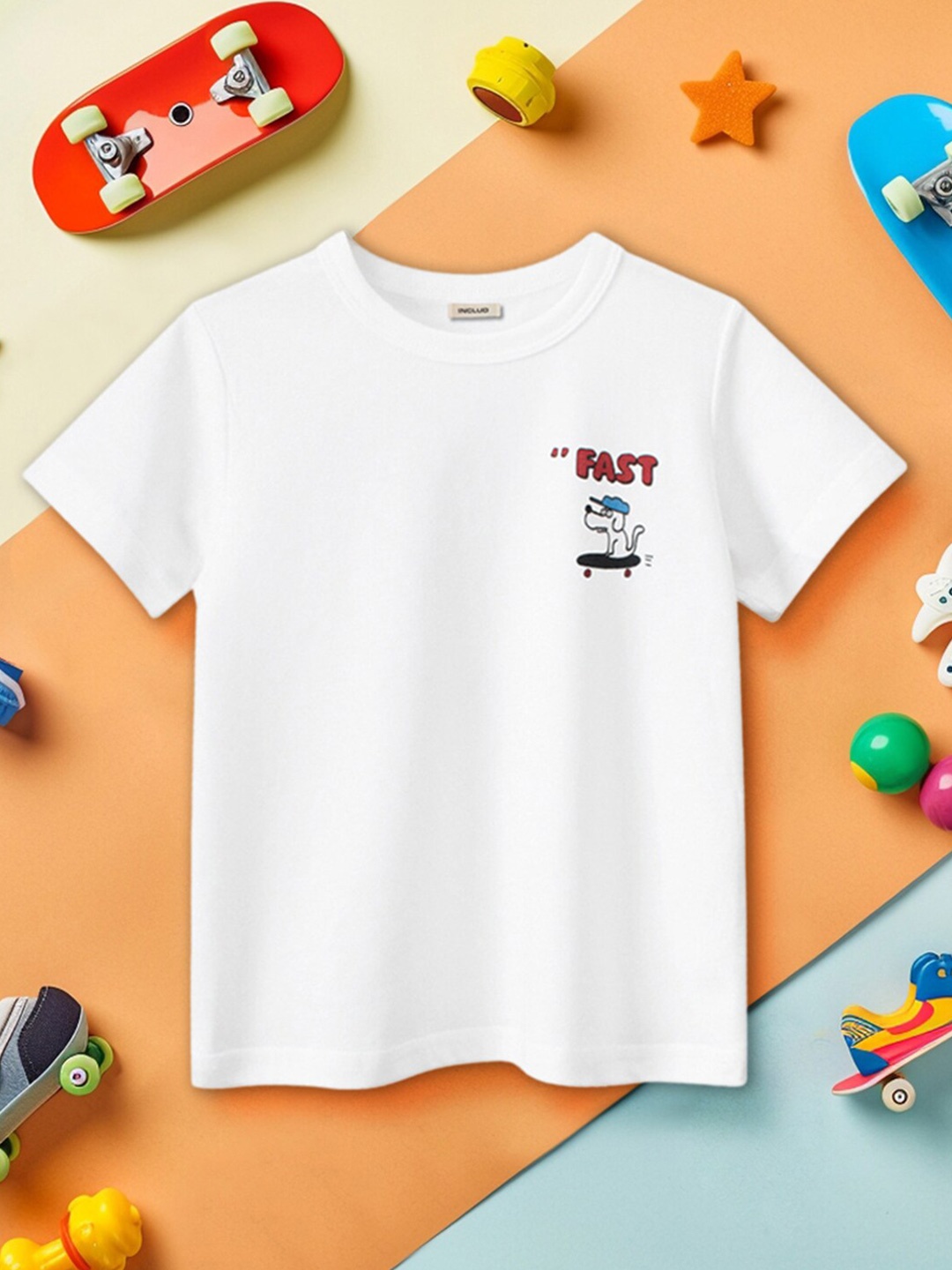 

INCLUD Boys Typography Printed Round Neck T-shirt, White