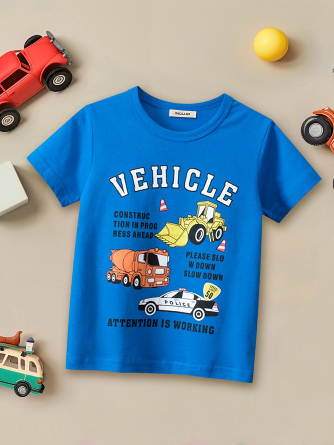 

INCLUD Boys Typography Printed Round Neck T-shirt, Blue