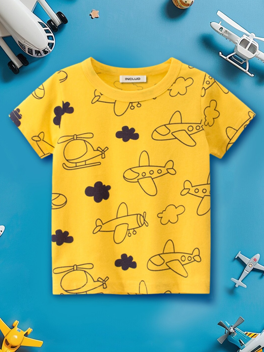 

INCLUD Boys Graphic Printed Round Neck T-shirt, Yellow