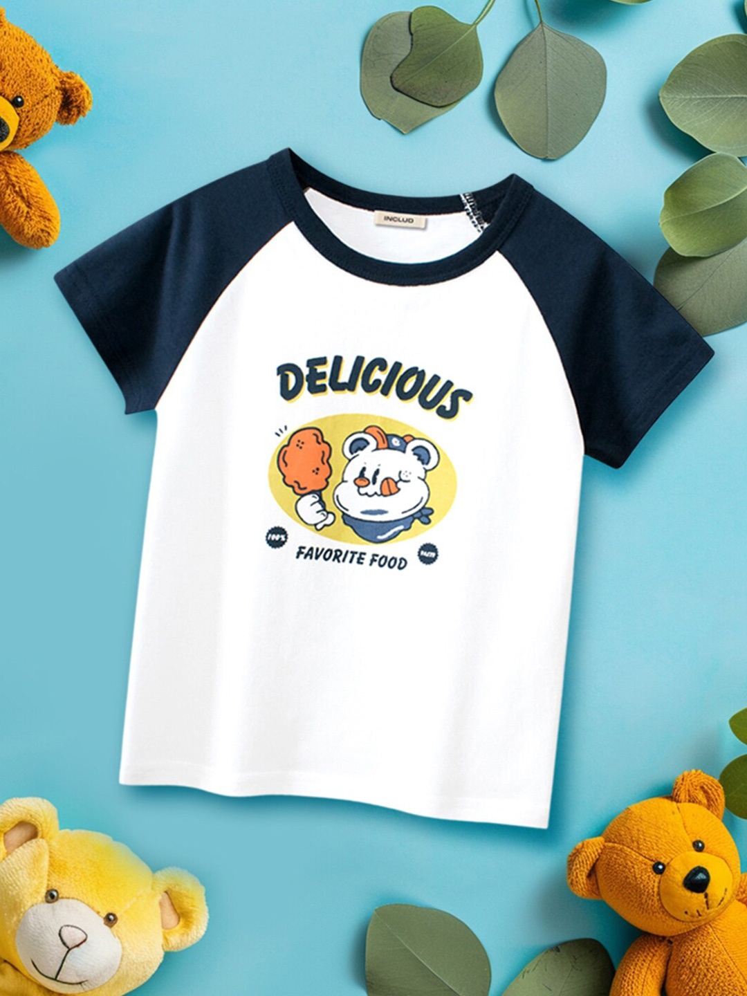 

INCLUD Boys Graphic Printed Raglan Sleeves T-shirt, White