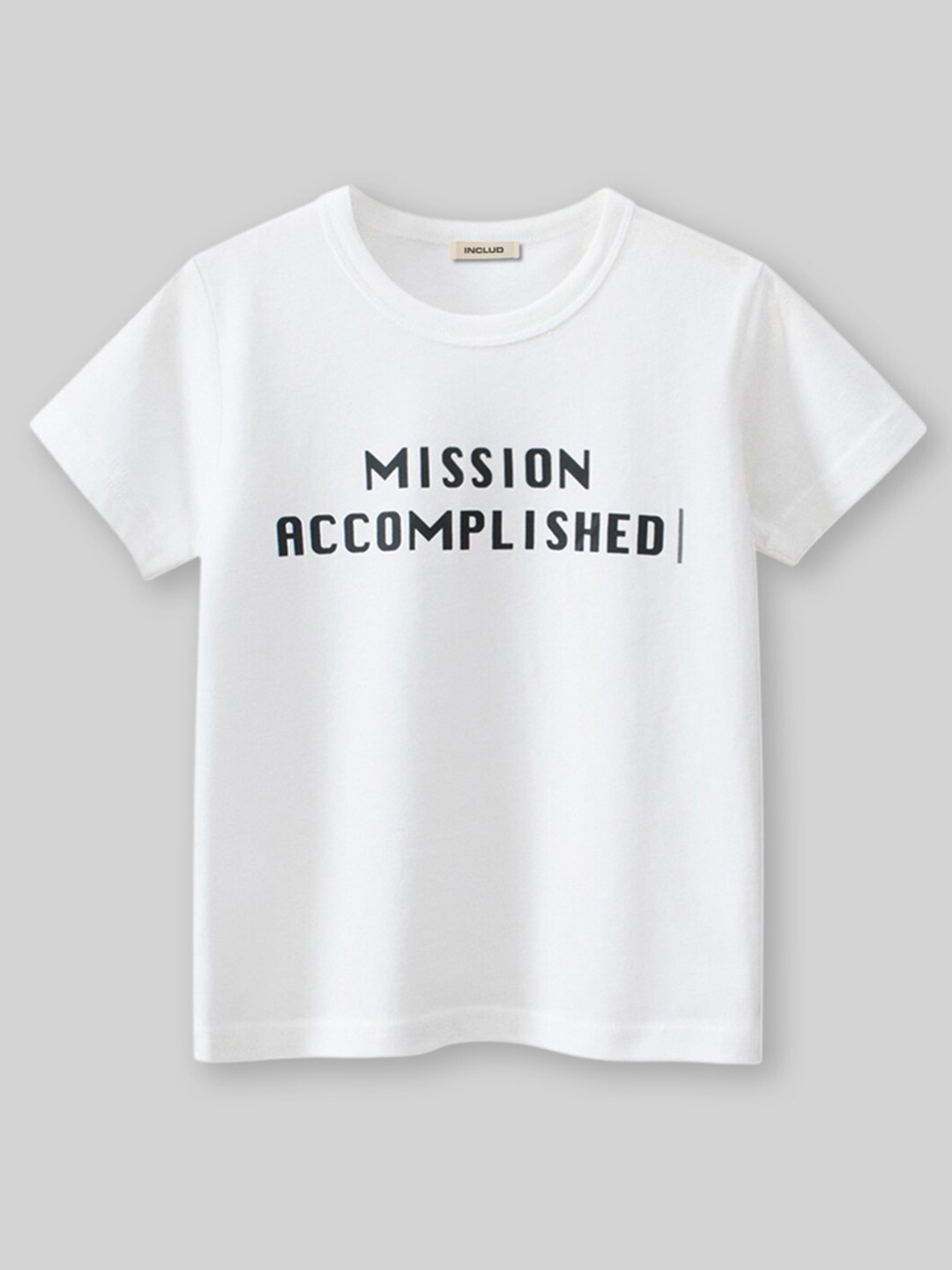 INCLUD Boys Typography Printed Round Neck T-shirt, White