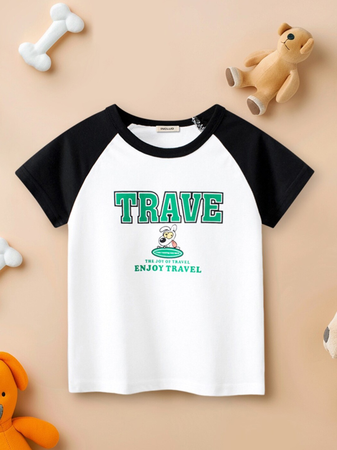 

INCLUD Boys Colourblocked Raglan Sleeves Regular Fit T-Shirt, Black