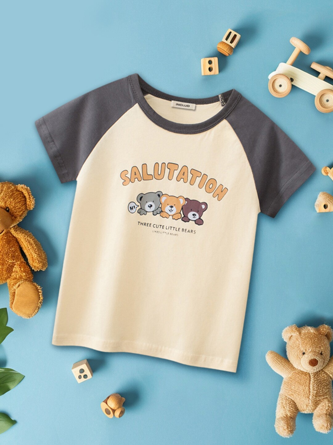 

INCLUD Boys Typography Printed Raglan Sleeves T-shirt, Beige