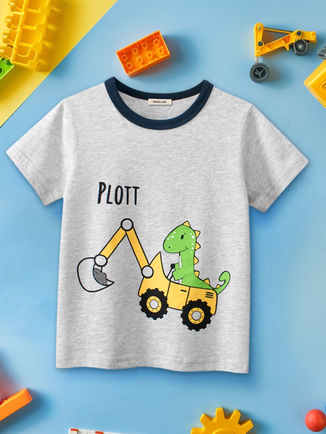 

INCLUD Boys Graphic Printed Round Neck T-shirt, Grey