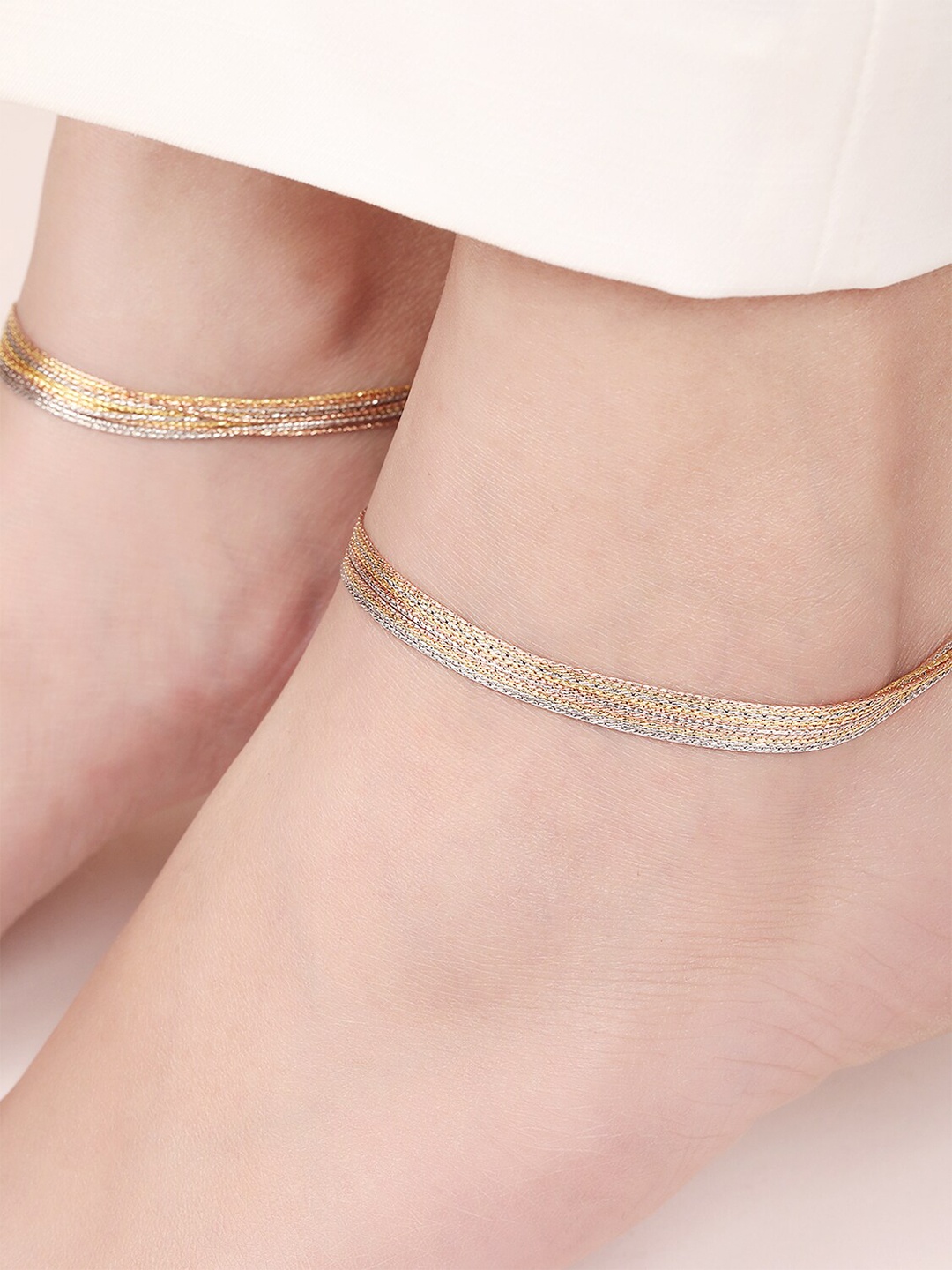 

Zavya Set Of 2 Rhodium-Plated 925 Pure Silver Anklet, Gold