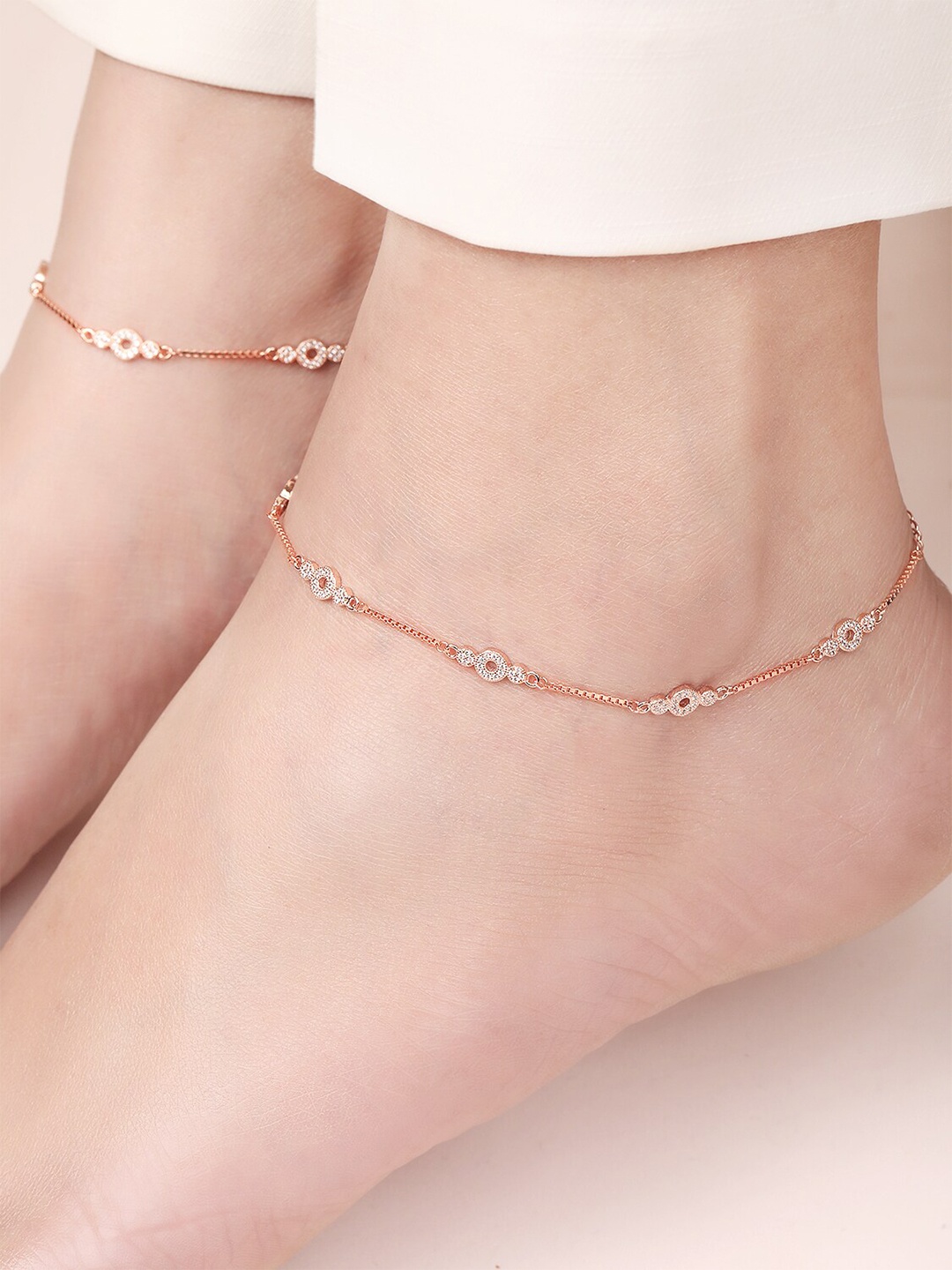 

Zavya Set Of 2 Rose Gold-Plated 925 Pure Silver Artificial Stones Anklet