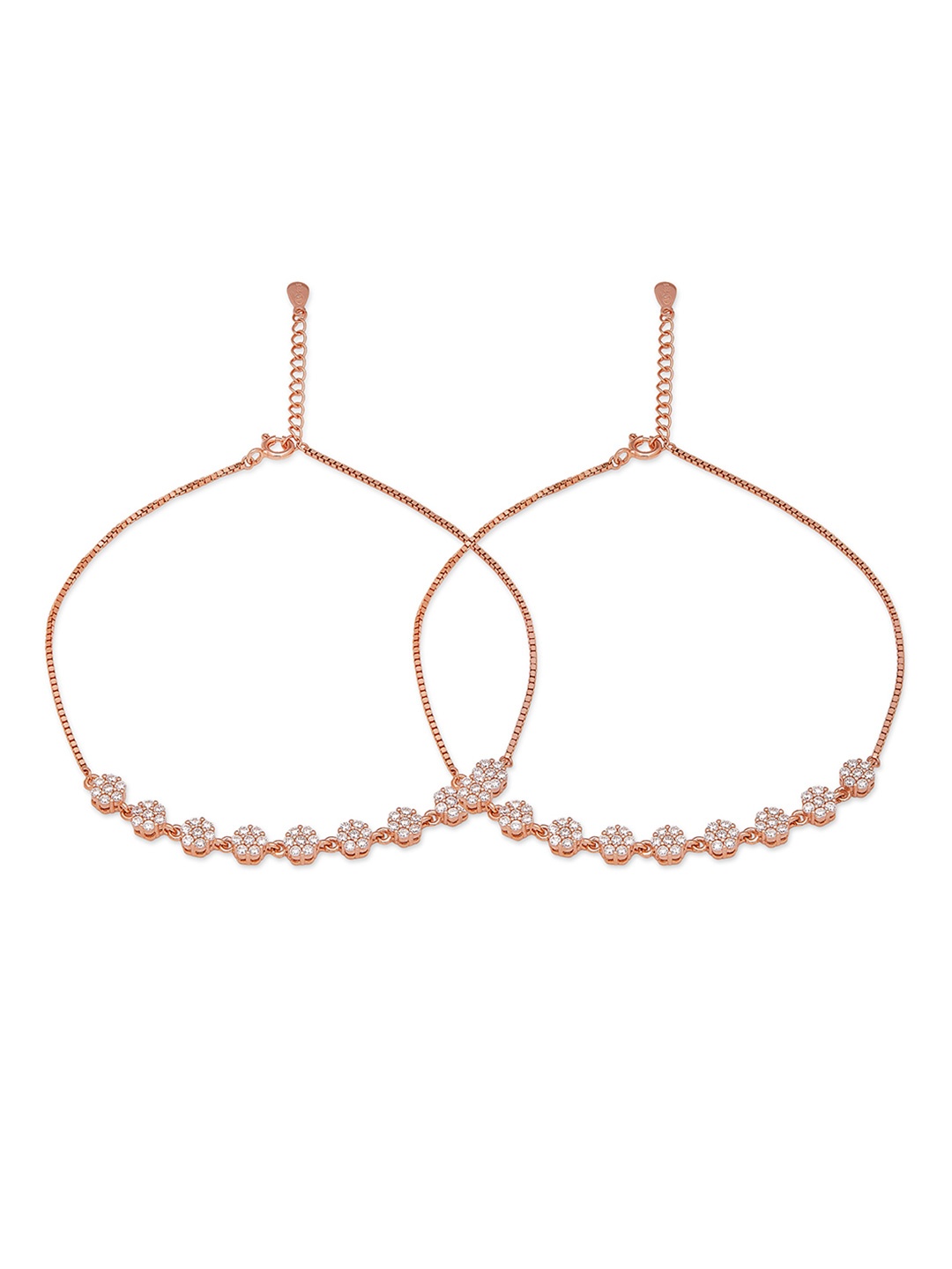 

Zavya Rose Set of 2 Rose Gold-Plated 925 Pure Silver Stones Studded Anklet