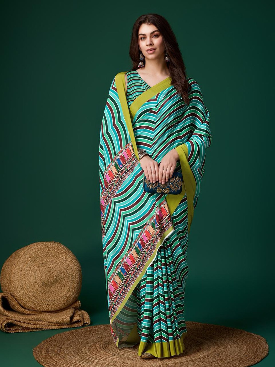 

P D Silk Mills Printed Pure Crepe Saree, Green