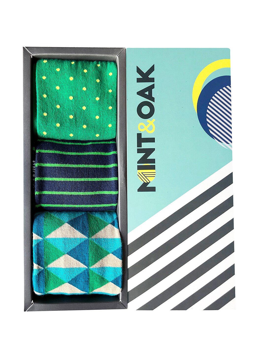 

Mint & Oak Men Pack Of 3 Patterned Calf Length Socks, Green