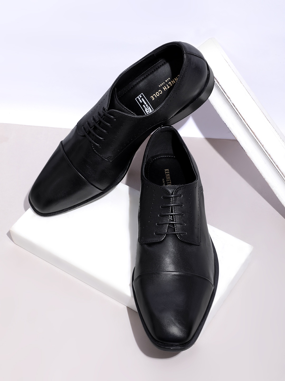 

Kenneth Cole Men Leather Perforated Formal Derbys, Black