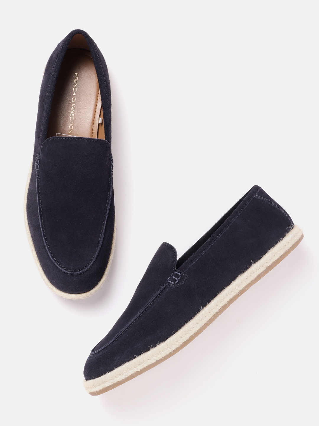 

French Connection Men Slip-On Leather Sneakers, Navy blue