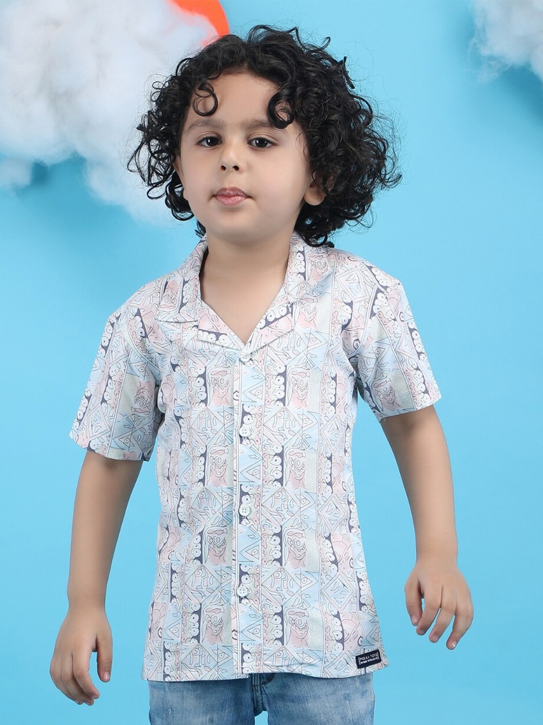 

Polka Tots Boys Modern Abstract Printed Opaque Cotton Casual Shirt, Blue