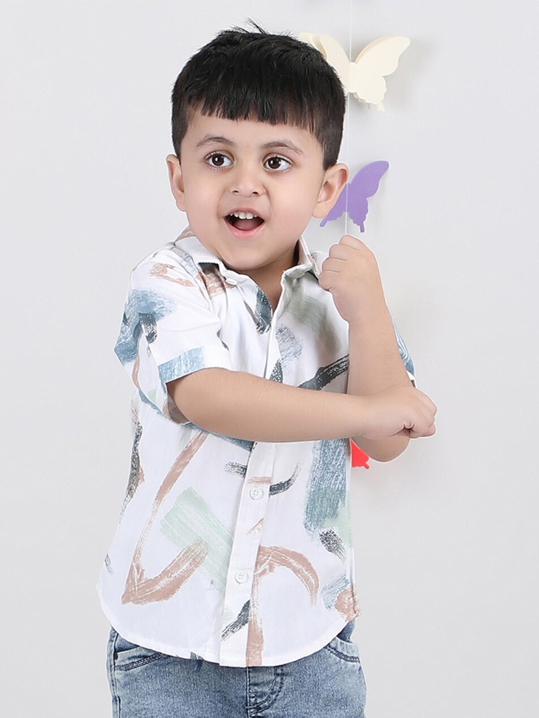 

Polka Tots Boys Modern Abstract Printed Opaque Cotton Casual Shirt, White