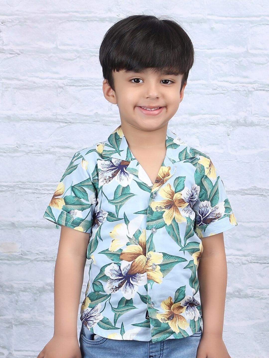 

Polka Tots Boys Modern Floral Printed Opaque Cotton Casual Shirt, Green