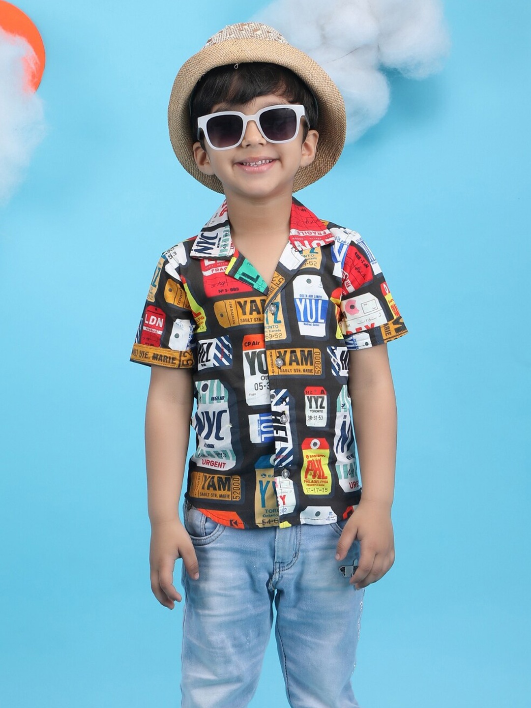 

Polka Tots Boys Modern Graphic Printed Opaque Cotton Casual Shirt, Black