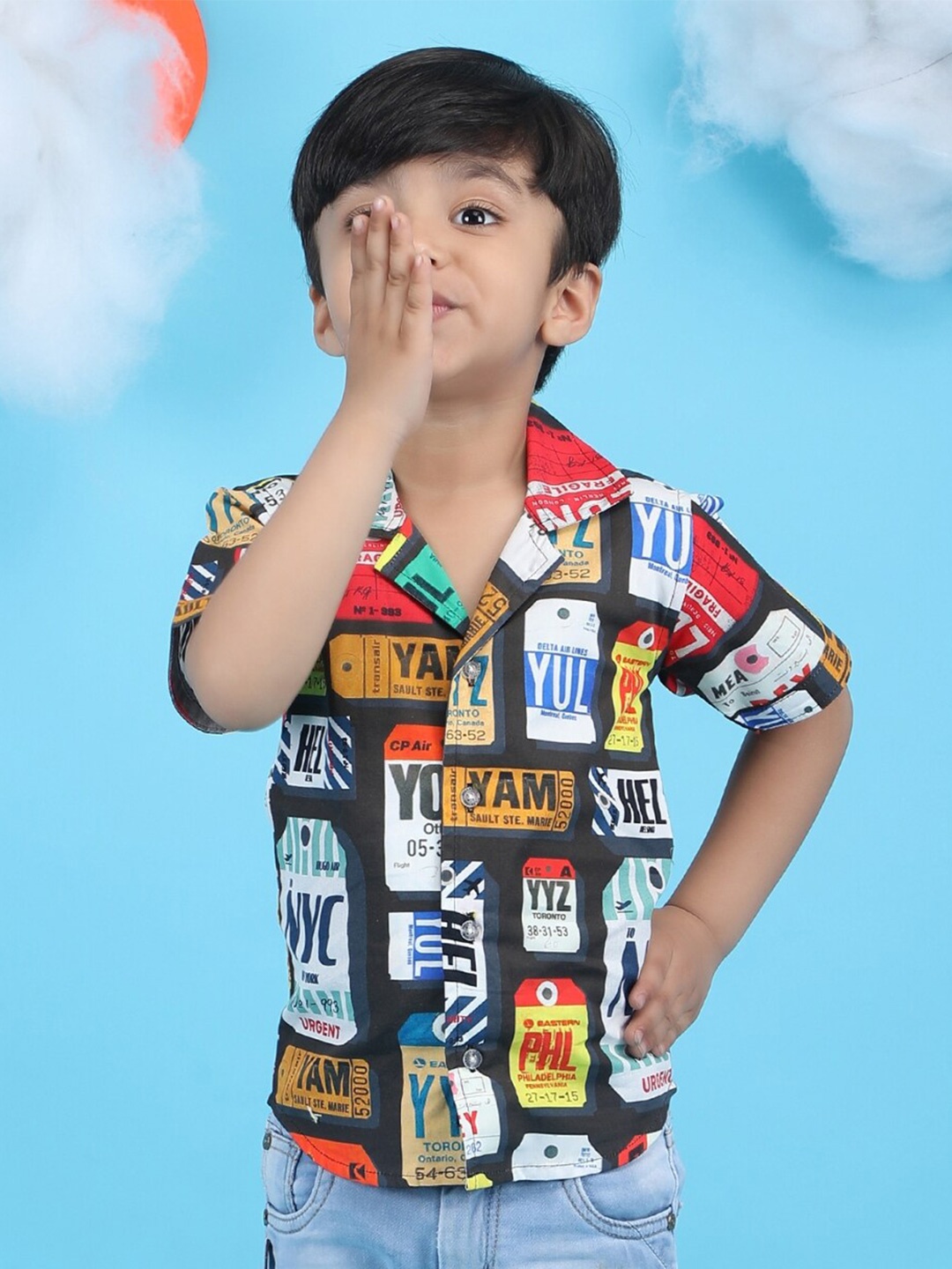 

Polka Tots Boys Modern Graphic Printed Opaque Cotton Casual Shirt, Black