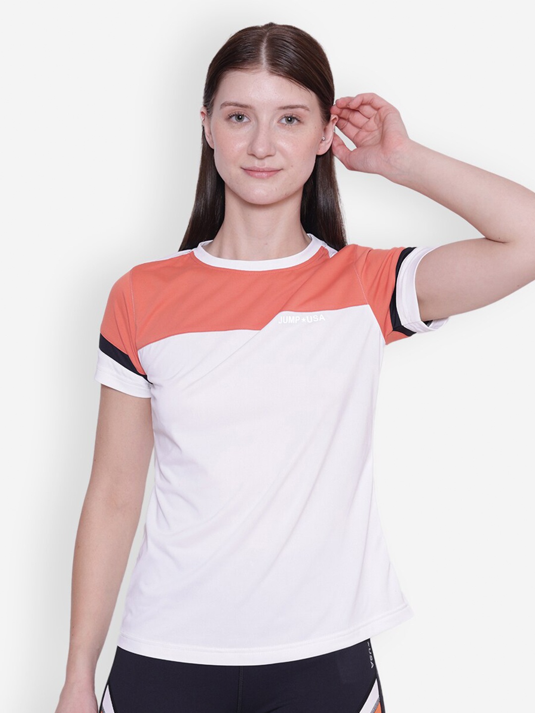 

JUMP USA Colourblocked Regular Fit T-shirt, White