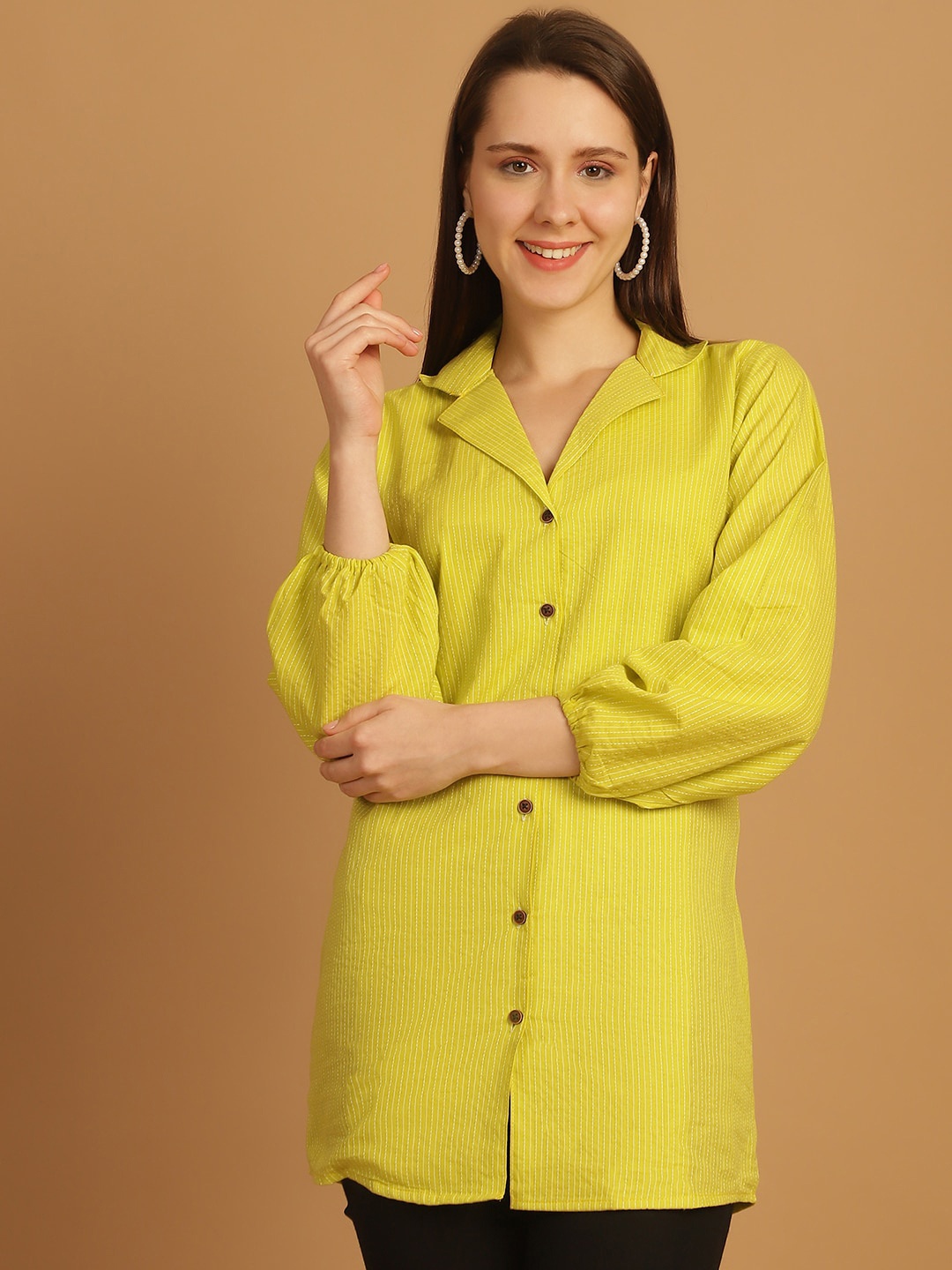 

Aarsha Self Design Cotton Casual Shirt, Lime green