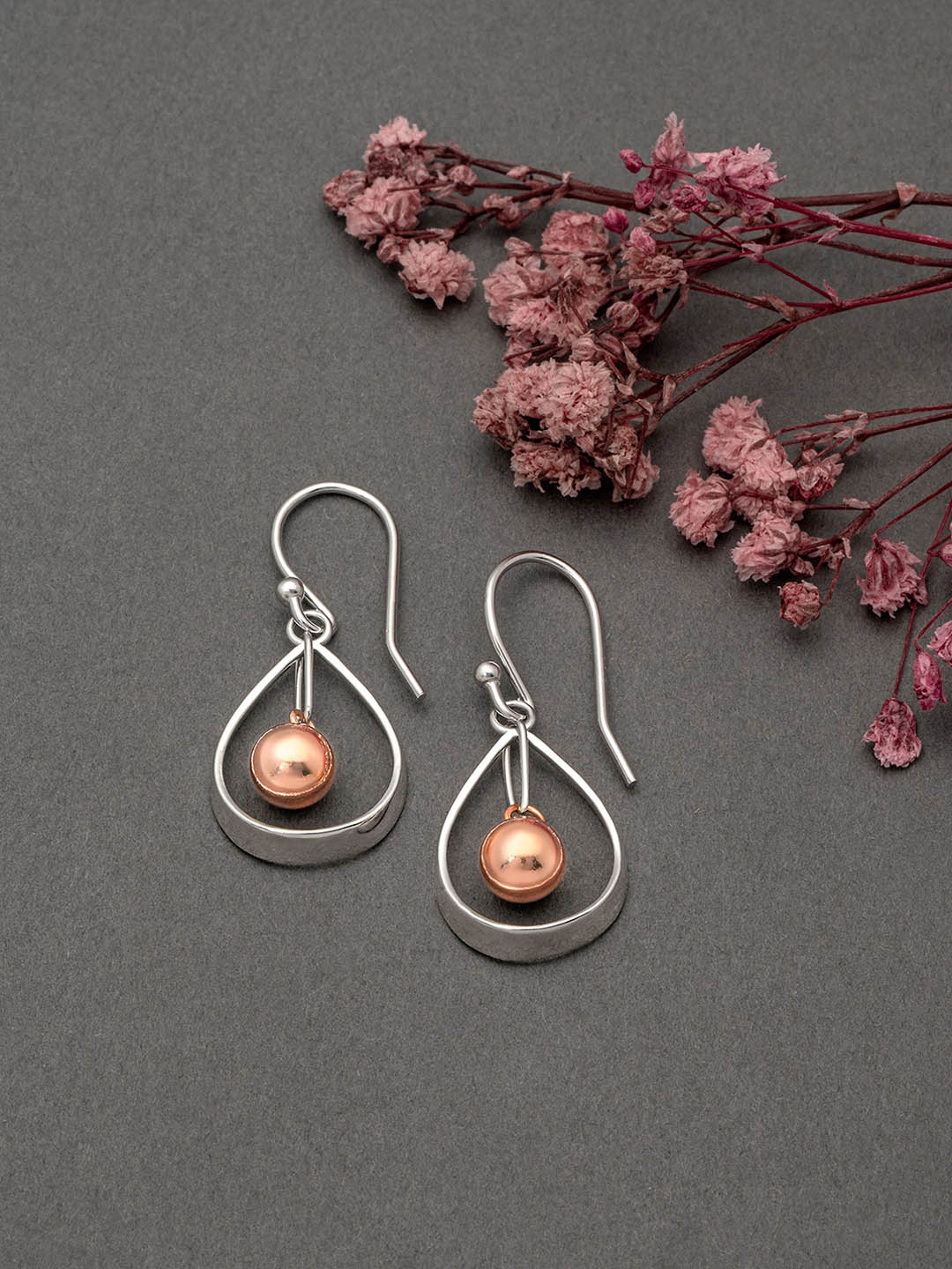 

SILBERRY 925 Sterling Silver Rose Gold-Plated CZ Studded Contemporary Drop Earrings