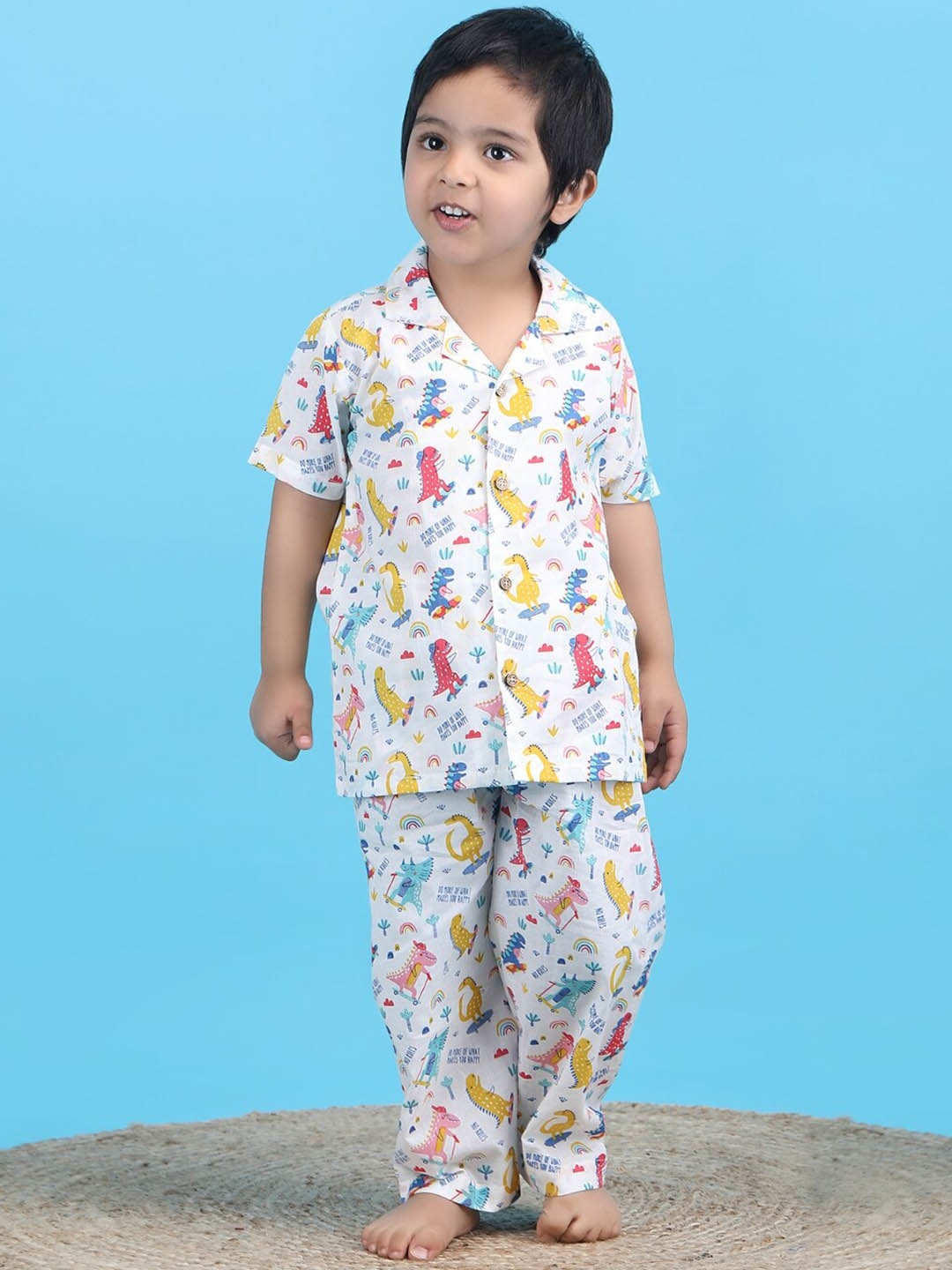 

Polka Tots Boys Conversational Printed Night suit, White