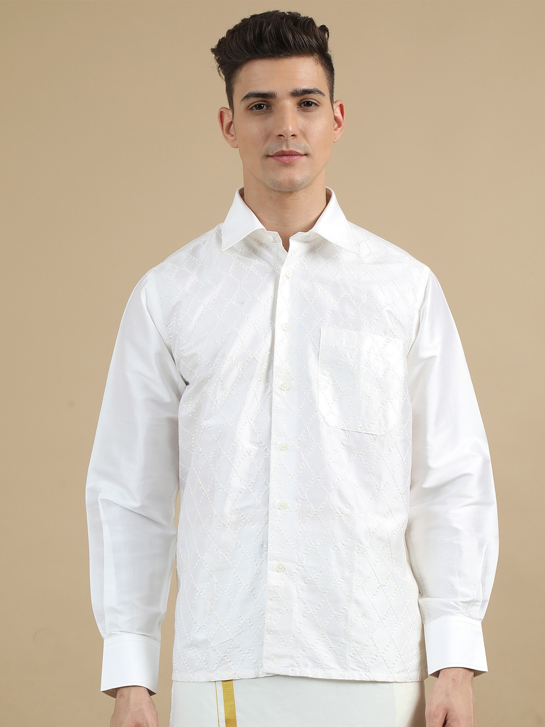 

TATTVA Classic Spread Collar Long Sleeves Casual Shirt, White