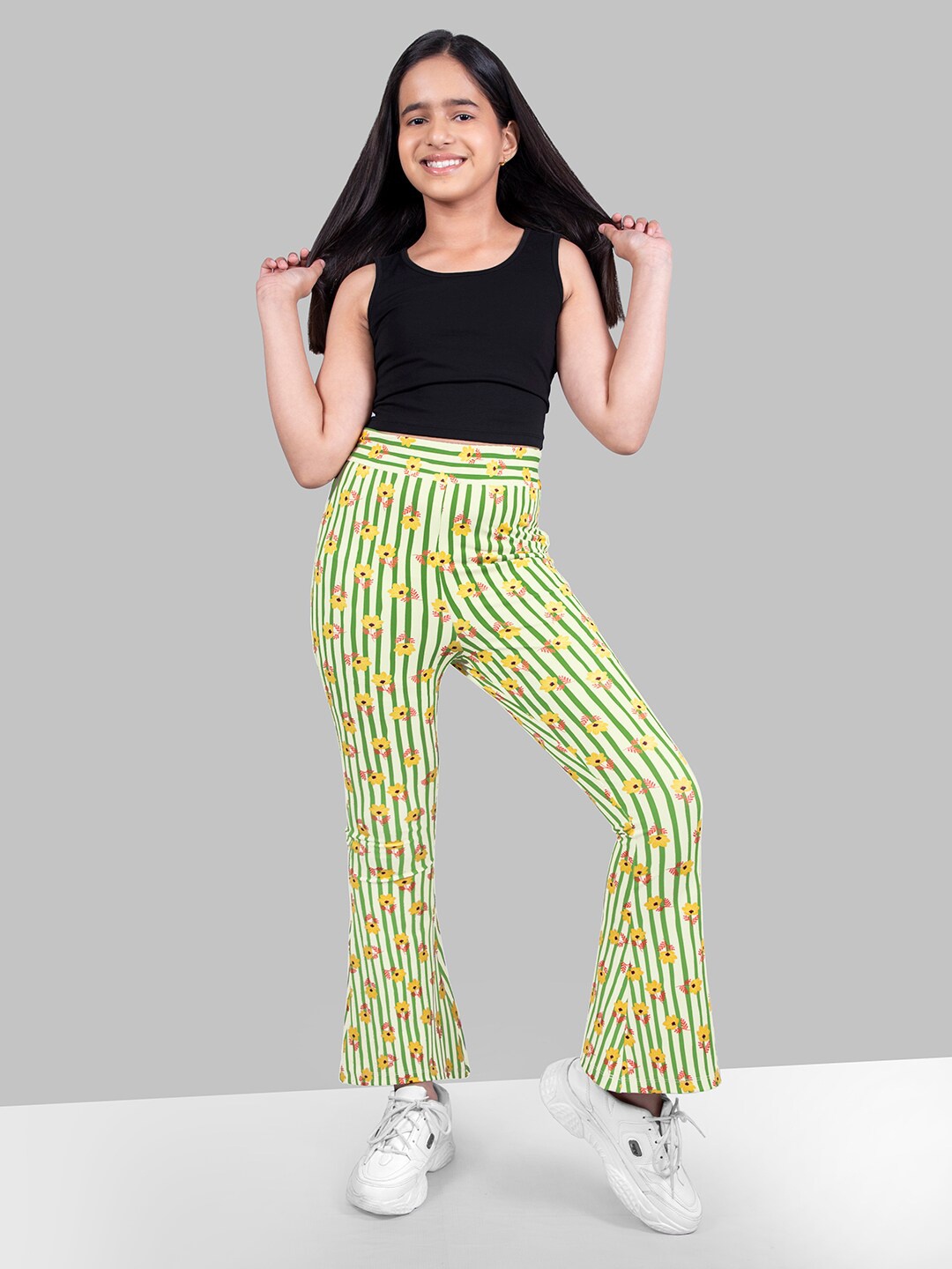 

BAESD Girls Floral Printed Relaxed Fit Jeggings, Green
