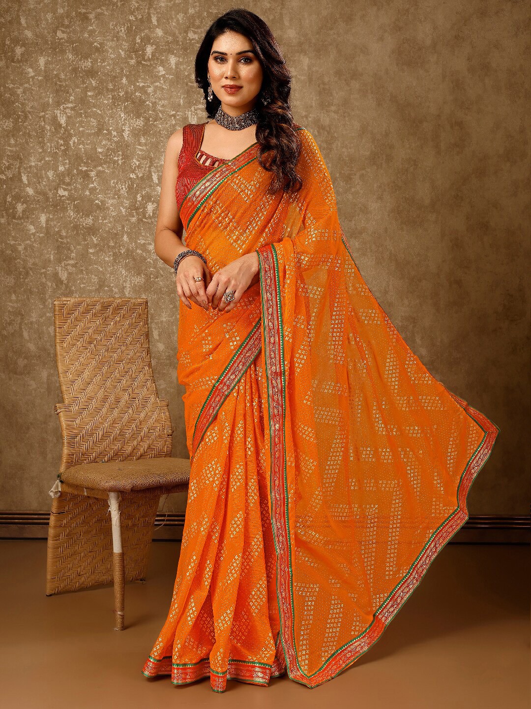 

Indian Women Floral Zari Pure Chiffon Saree, Yellow