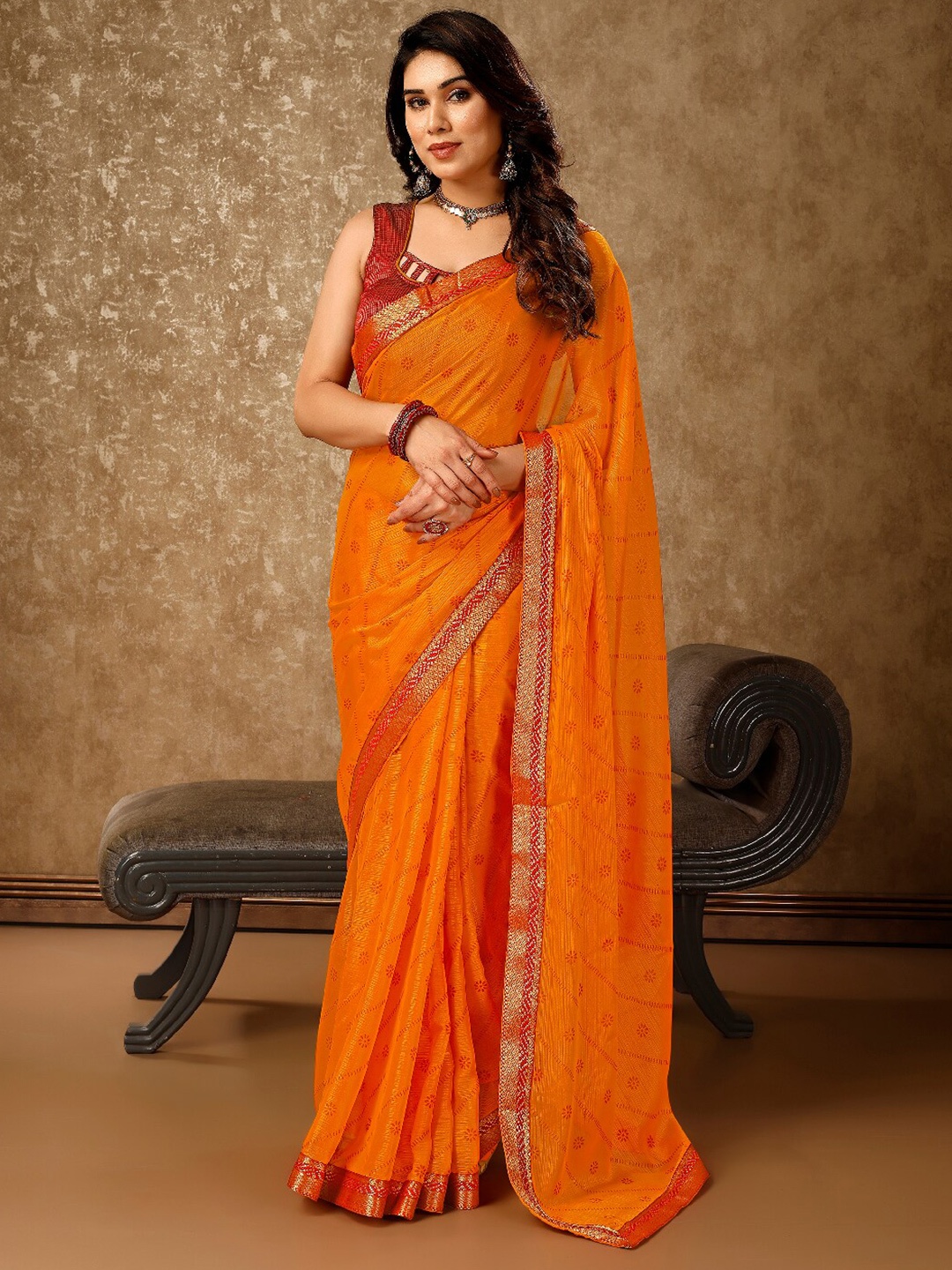 

Indian Women Ethnic Motifs Pure Chiffon Saree, Yellow