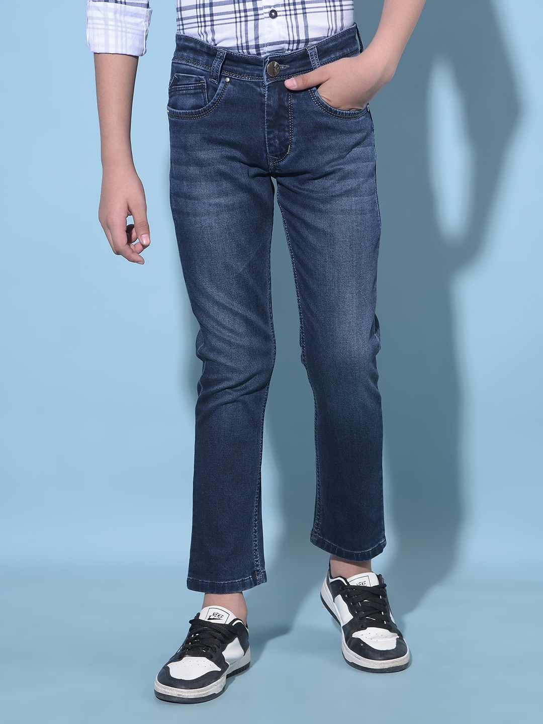 

Crimsoune Club Boys Slim Fit Clean Look Light Fade Stretchable Jeans, Blue