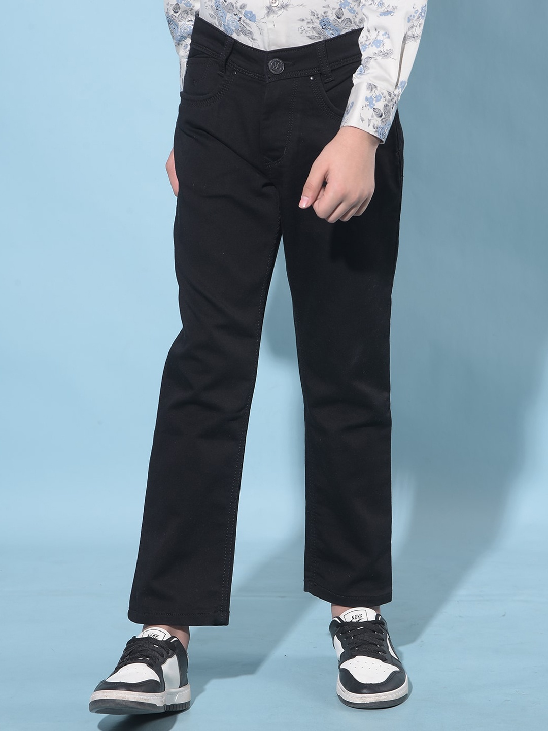 

Crimsoune Club Boys Slim Fit Clean Look Stretchable Jeans, Black