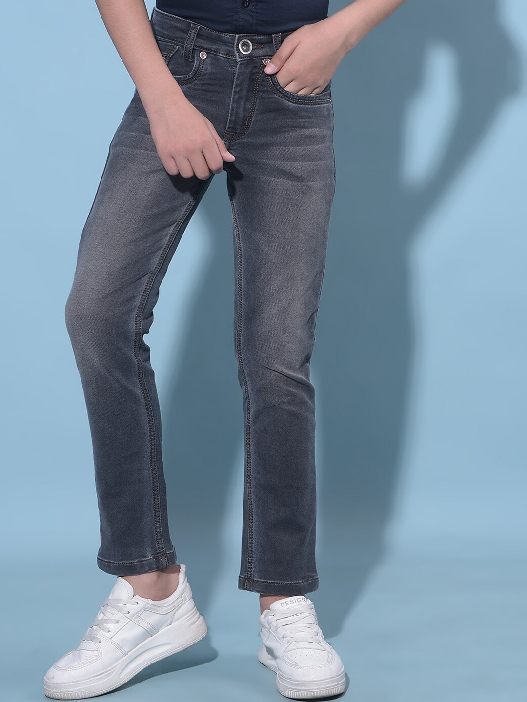 

Crimsoune Club Boys Slim Fit Clean Look Heavy Fade Stretchable Jeans, Grey