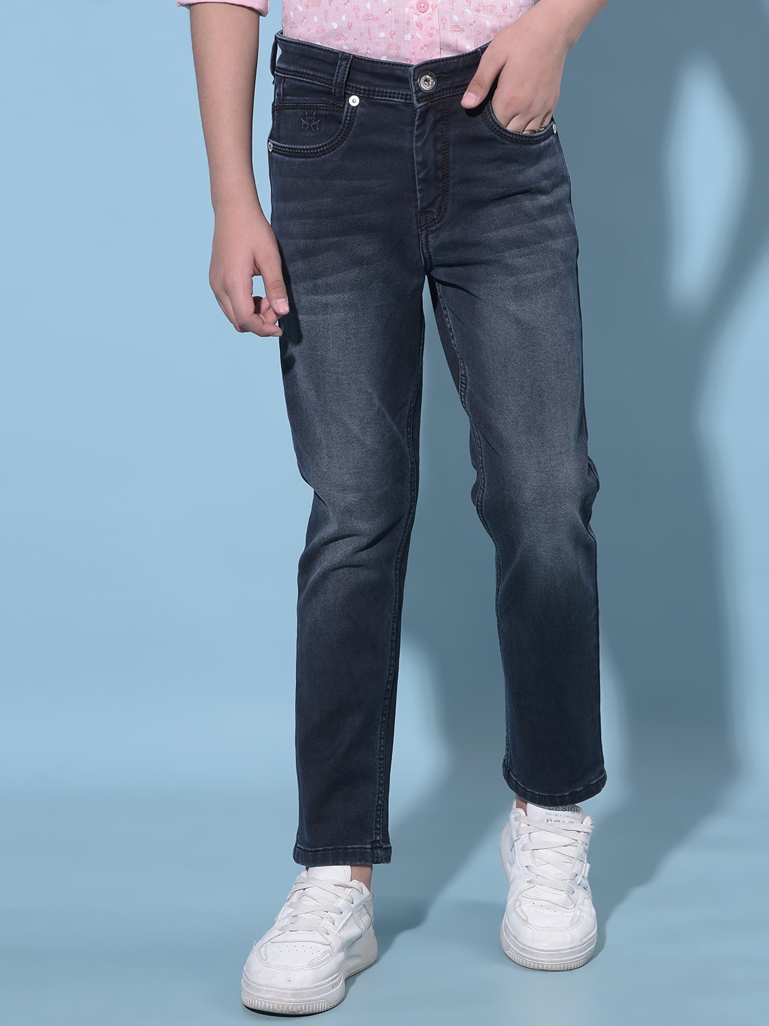 

Crimsoune Club Boys Slim Fit Clean Look Heavy Fade Stretchable Jeans, Black