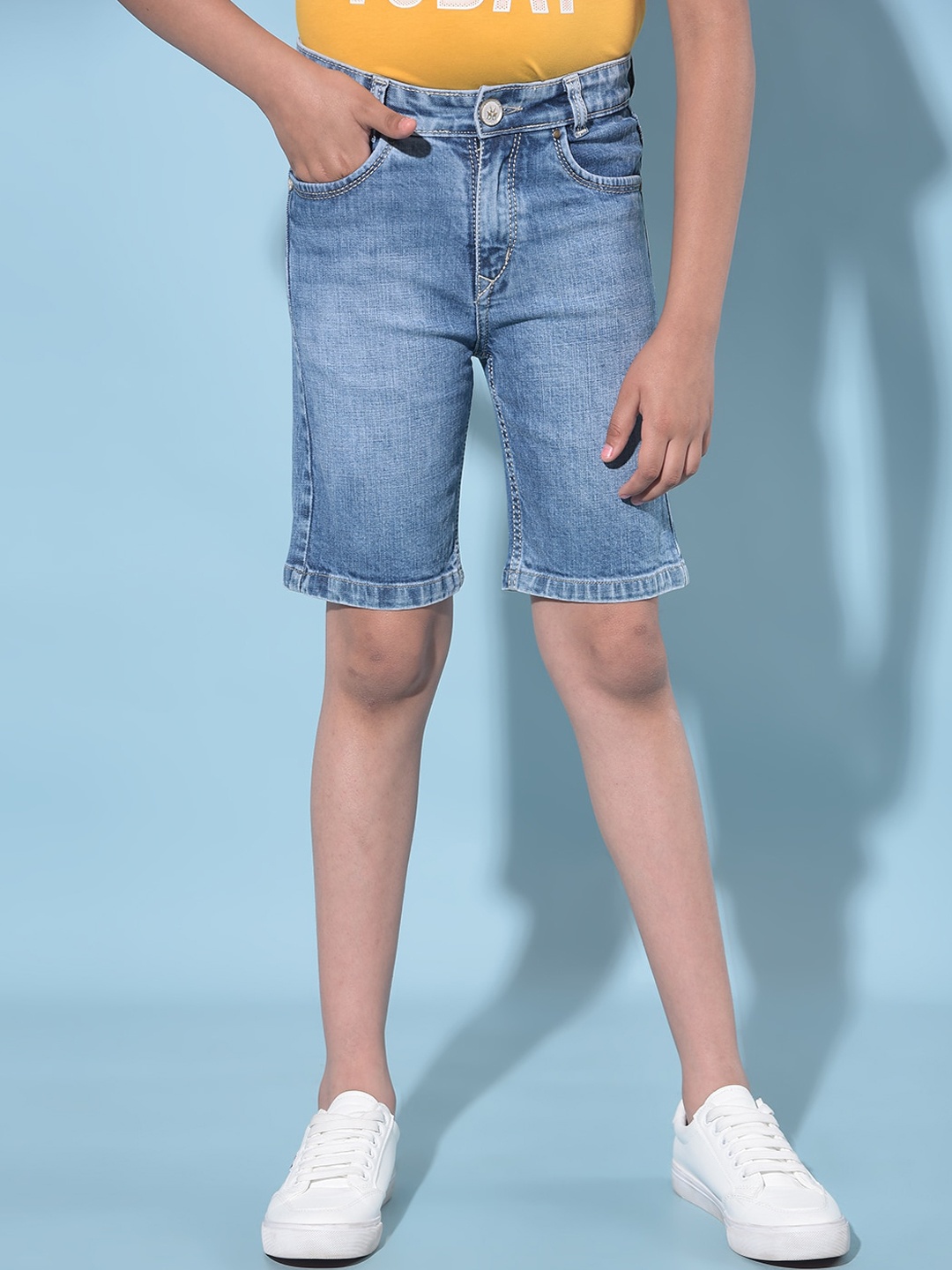 

Crimsoune Club Boys Slim Fit Mid-Rise Pure Cotton Denim Shorts, Blue