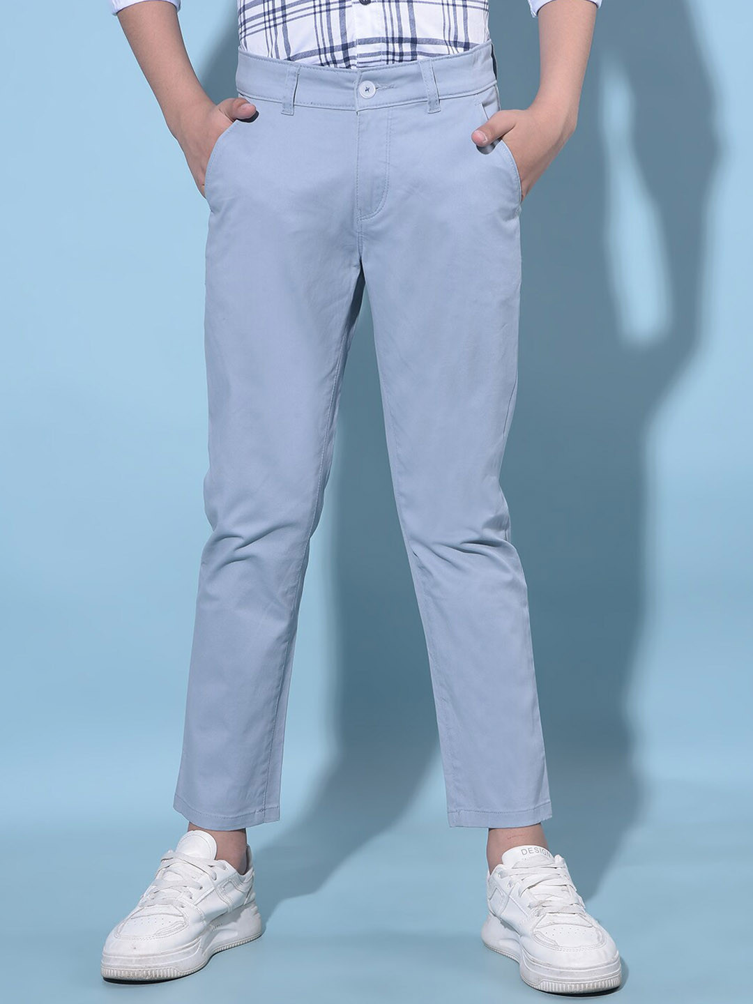 

Crimsoune Club Boys Smart Mid-Rise Slim Fit Cotton Chinos Trousers, Blue